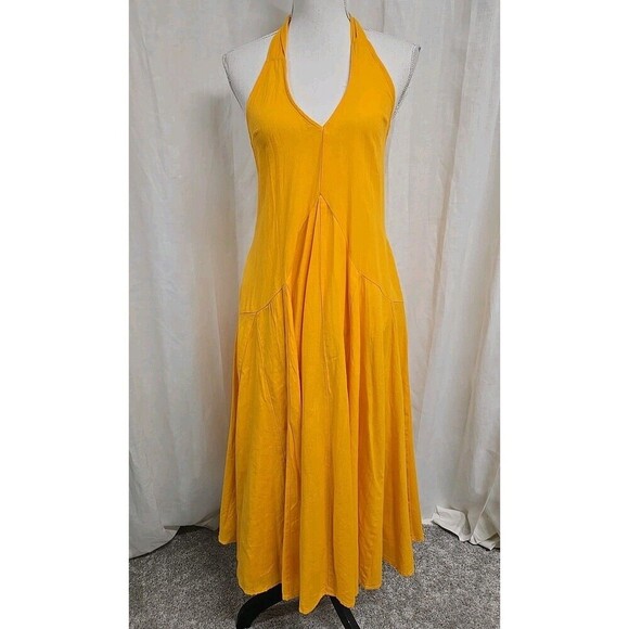 Free People Holding On Convertible Maxi Dress Cotton Linen Yellow Women’s Sz XS - Picture 3 of 10